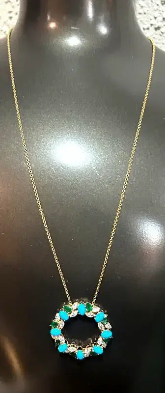 6.81ct Emerald TQ Diamond 18K Gold Pendant Necklace