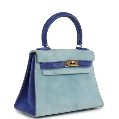 HERMÈS Vintage Hermes Kelly Sellier 20 Bleu Electric and Aqua Doblis Gold Hardware | Thumbnail 2