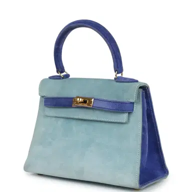HERMÈS Vintage Hermes Kelly Sellier 20 Bleu Electric and Aqua Doblis Gold Hardware | Thumbnail 5