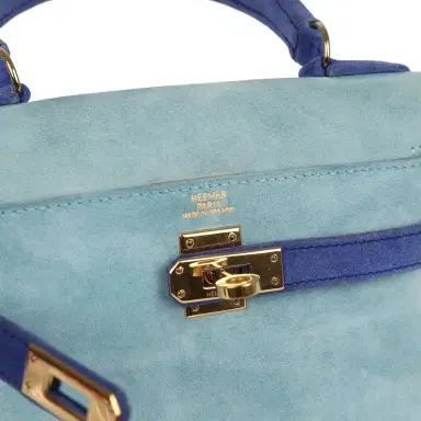 HERMÈS Vintage Hermes Kelly Sellier 20 Bleu Electric and Aqua Doblis Gold Hardware | Thumbnail 7