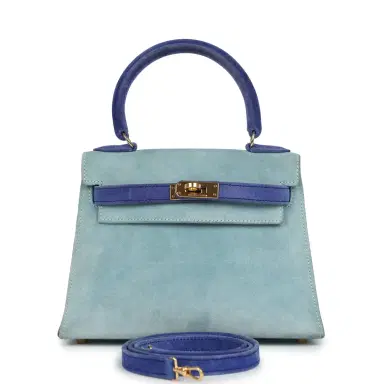 HERMÈS Vintage Hermes Kelly Sellier 20 Bleu Electric and Aqua Doblis Gold Hardware | Thumbnail 1