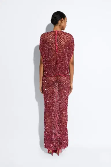 LAPOINTE Net Mesh Sequin Flare Skirt | Thumbnail 2