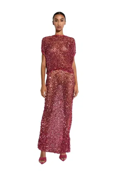 LAPOINTE Net Mesh Sequin Flare Skirt | Thumbnail 1