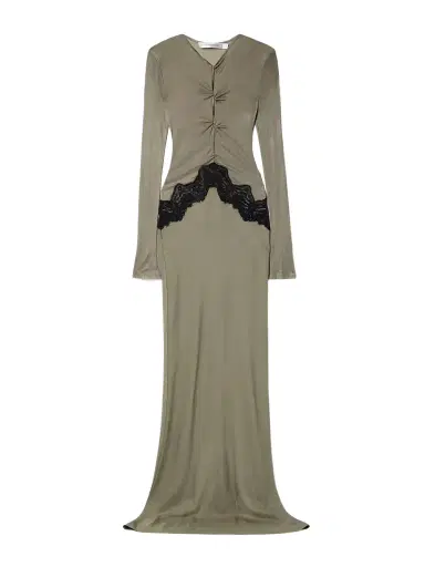 Christopher Esber Cutout Twist-front Lace-trimmed Ribbed-knit And Crepe Gown | Thumbnail 1 Christopher Esber Cutout Twist-front Lace-trimmed Ribbed-knit And Crepe Gown | Thumbnail 1