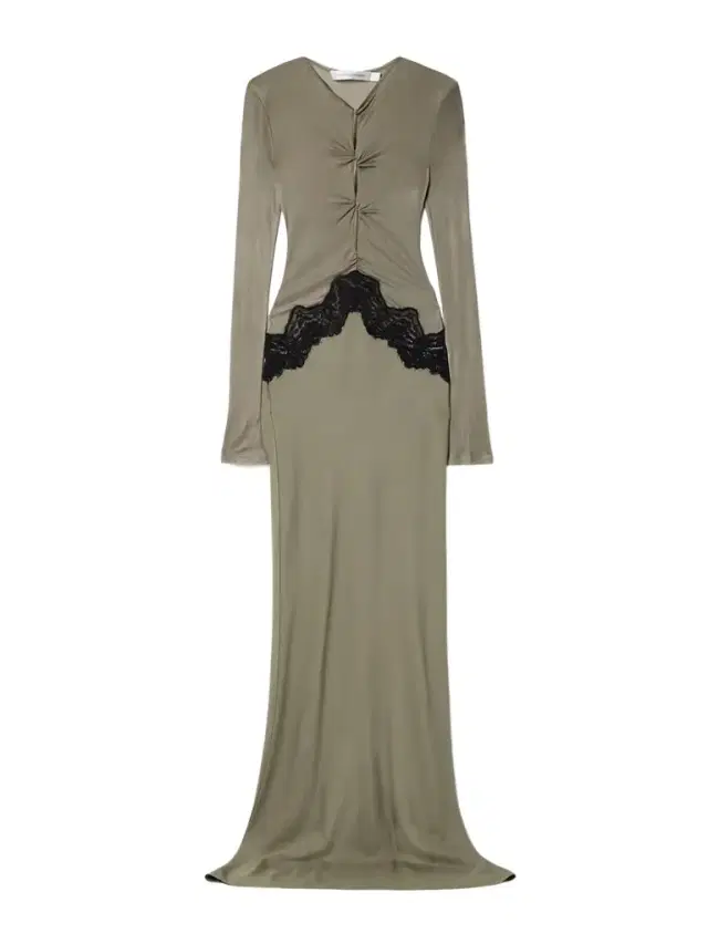 Cutout Twist-front Lace-trimmed Ribbed-knit And Crepe Gown