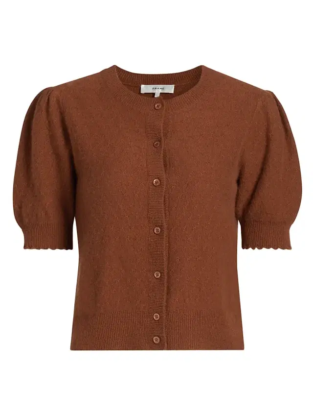 FRAME Women's Cashmere Pointelle-Knit Cardigan - Chestnut