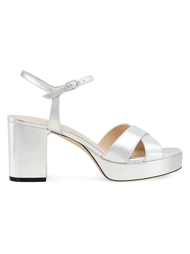 Women's Dayna 80MM Leather Platform Sandals - Silver