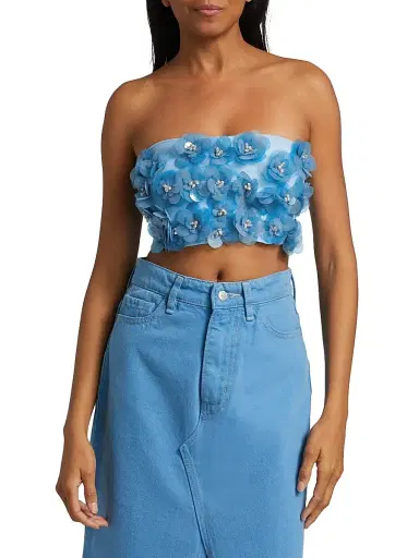 Mariandree Gaitan Women's Emily Embellished Flower Bandeau Crop Top - Blue - Size Medium | Thumbnail 3 Mariandree Gaitan Women's Emily Embellished Flower Bandeau Crop Top - Blue - Size Medium | Thumbnail 3