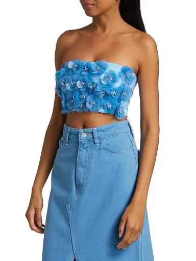 Mariandree Gaitan Women's Emily Embellished Flower Bandeau Crop Top - Blue - Size Medium | Thumbnail 4 Mariandree Gaitan Women's Emily Embellished Flower Bandeau Crop Top - Blue - Size Medium | Thumbnail 4