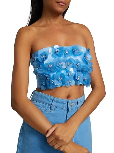 Mariandree Gaitan Women's Emily Embellished Flower Bandeau Crop Top - Blue - Size Medium | Thumbnail 6 Mariandree Gaitan Women's Emily Embellished Flower Bandeau Crop Top - Blue - Size Medium | Thumbnail 6