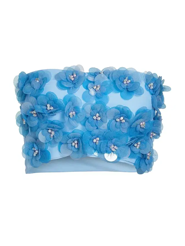 Mariandree Gaitan Women's Emily Embellished Flower Bandeau Crop Top - Blue - Size Medium