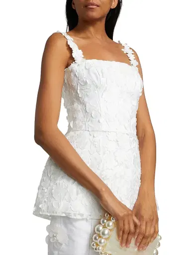 Mariandree Gaitan Women's Marie Floral Lace Peplum Top - White - Size Large | Thumbnail 6 Mariandree Gaitan Women's Marie Floral Lace Peplum Top - White - Size Large | Thumbnail 6