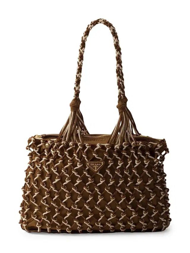 Women's  Fabric and Suede Macrame Bag - Brown