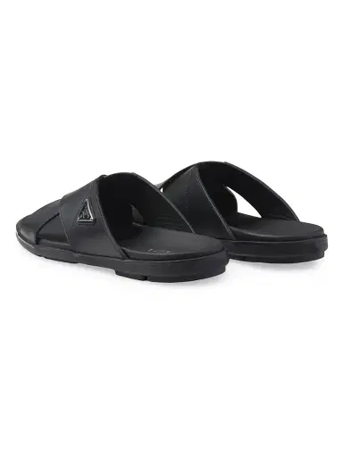 Prada Men's Leather Crisscross Slides - Black - Size 5 | Thumbnail 4