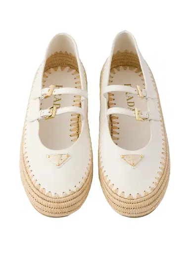 Prada Women's Nappa Leather and Raffia Ballerinas - Beige Khaki - Size 11 | Thumbnail 2 Prada Women's Nappa Leather and Raffia Ballerinas - Beige Khaki - Size 11 | Thumbnail 2