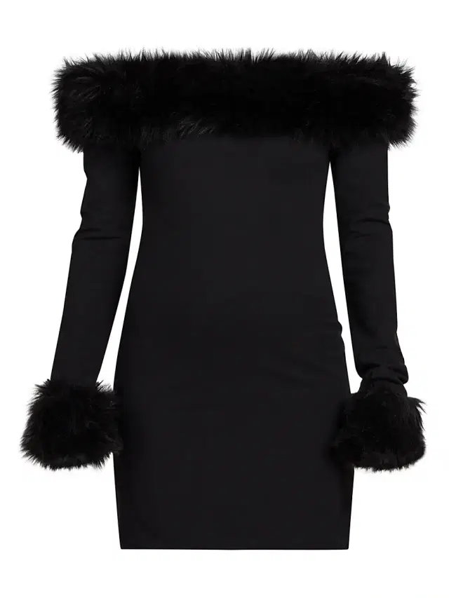 Women's Off-the-Shoulder Faux Fur Minidress - Black