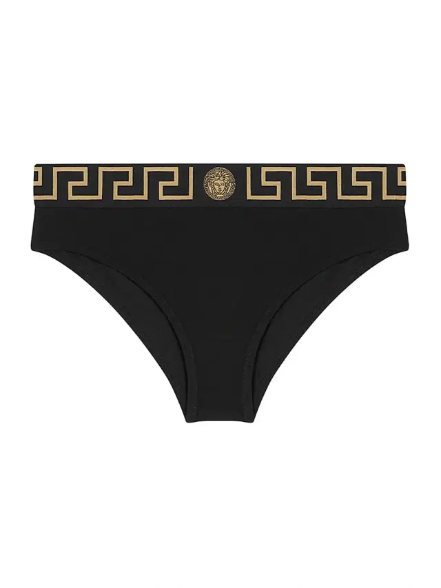 Versace Women's Stretch Cotton Logo Briefs - Black