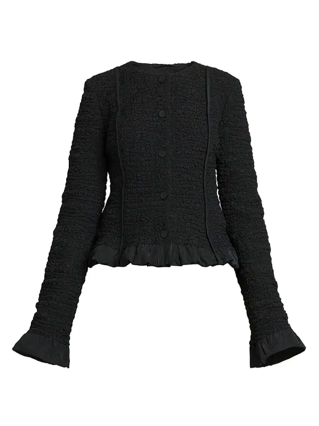 Jil Sander Women's Smocked Fitted Frill Jacket - Black