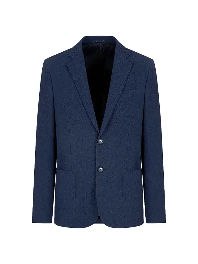 Men's Seersucker Virgin Wool Blazer - Night Blue