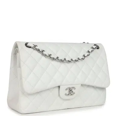 Chanel Pre-owned Chanel Jumbo Classic Single Flap Bag White Caviar Silver Hardware | Thumbnail 2 Chanel Pre-owned Chanel Jumbo Classic Single Flap Bag White Caviar Silver Hardware | Thumbnail 2