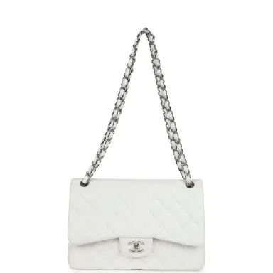 Chanel Pre-owned Chanel Jumbo Classic Single Flap Bag White Caviar Silver Hardware | Thumbnail 7 Chanel Pre-owned Chanel Jumbo Classic Single Flap Bag White Caviar Silver Hardware | Thumbnail 7