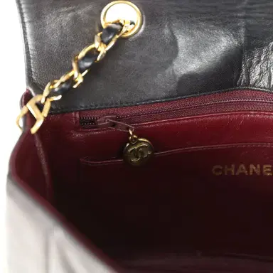Chanel Vintage Chanel Small Diana Flap Bag Black Lambskin Gold Hardware | Thumbnail 9 Chanel Vintage Chanel Small Diana Flap Bag Black Lambskin Gold Hardware | Thumbnail 9