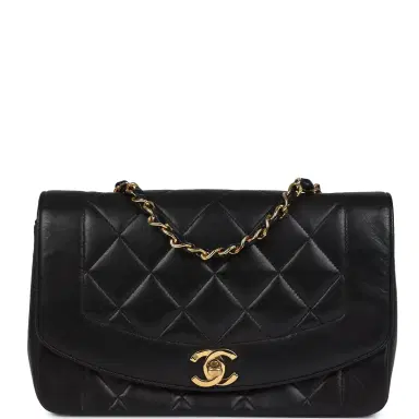 Chanel Vintage Chanel Small Diana Flap Bag Black Lambskin Gold Hardware | Thumbnail 1 Chanel Vintage Chanel Small Diana Flap Bag Black Lambskin Gold Hardware | Thumbnail 1
