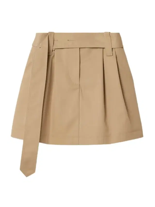 Belted Pleated Twill Mini Skirt