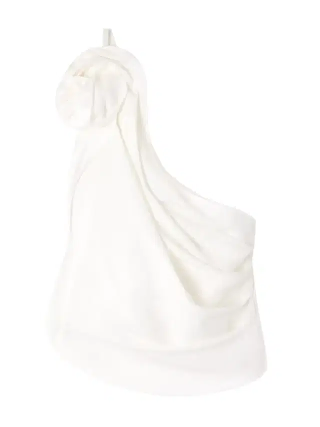 One-shoulder Appliquéd Draped Woven Top