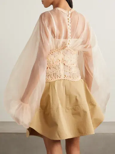 Zimmermann Illuminate Macramé And Tulle-trimmed Gathered Silk-organza Blouse | Thumbnail 4 Zimmermann Illuminate Macramé And Tulle-trimmed Gathered Silk-organza Blouse | Thumbnail 4