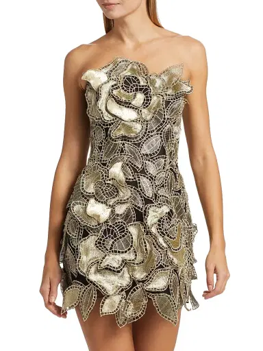 Oscar de la Renta Women's Metallic Floral Embroidered Strapless Minidress - Gold | Thumbnail 3 Oscar de la Renta Women's Metallic Floral Embroidered Strapless Minidress - Gold | Thumbnail 3