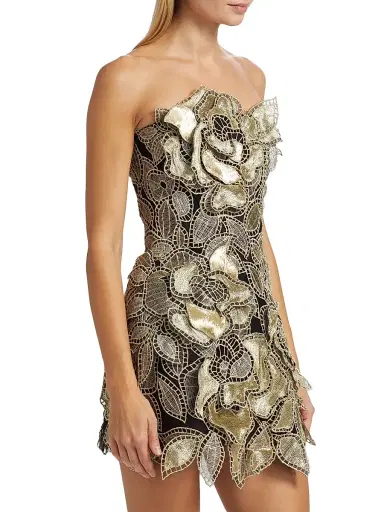 Oscar de la Renta Women's Metallic Floral Embroidered Strapless Minidress - Gold | Thumbnail 4 Oscar de la Renta Women's Metallic Floral Embroidered Strapless Minidress - Gold | Thumbnail 4