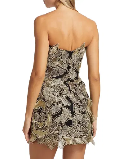 Oscar de la Renta Women's Metallic Floral Embroidered Strapless Minidress - Gold | Thumbnail 5 Oscar de la Renta Women's Metallic Floral Embroidered Strapless Minidress - Gold | Thumbnail 5