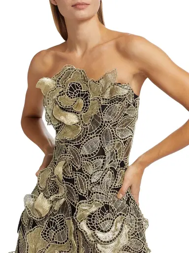 Oscar de la Renta Women's Metallic Floral Embroidered Strapless Minidress - Gold | Thumbnail 6 Oscar de la Renta Women's Metallic Floral Embroidered Strapless Minidress - Gold | Thumbnail 6