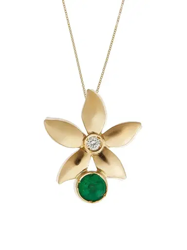 Ileana Makri Women's Blossom Waterfall Flower Charnière 18K Yellow Gold, Emerald & 0.02 TCW Diamond Pendant Necklace - Yellow Gold | Thumbnail 1 Ileana Makri Women's Blossom Waterfall Flower Charnière 18K Yellow Gold, Emerald & 0.02 TCW Diamond Pendant Necklace - Yellow Gold | Thumbnail 1