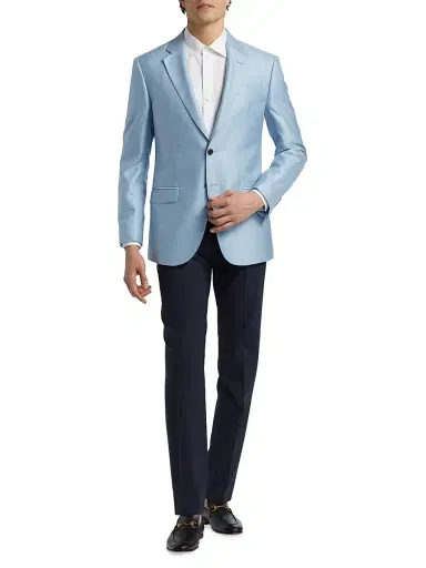 Emporio Armani Men's Bamboo-Silk Blend Jacket - Sky Blue - Size 46 | Thumbnail 2