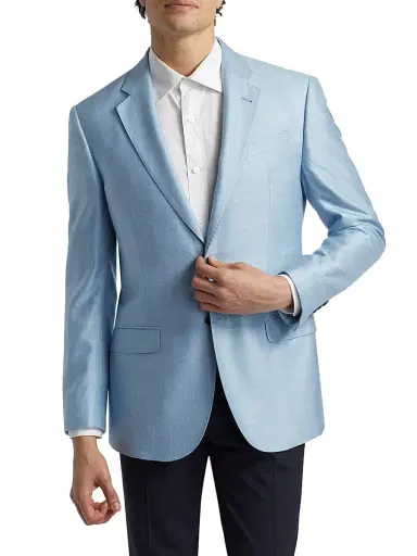 Emporio Armani Men's Bamboo-Silk Blend Jacket - Sky Blue - Size 46 | Thumbnail 3
