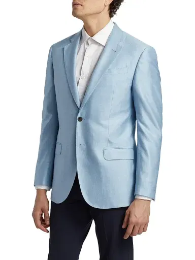 Emporio Armani Men's Bamboo-Silk Blend Jacket - Sky Blue - Size 46 | Thumbnail 4