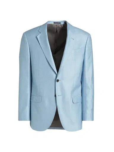 Emporio Armani Men's Bamboo-Silk Blend Jacket - Sky Blue - Size 46 | Thumbnail 1