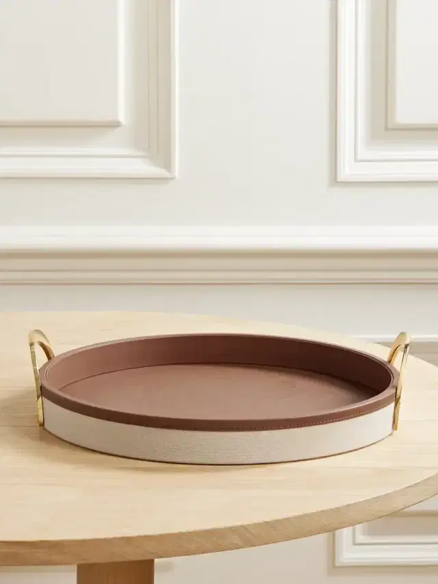 Ralph Lauren Home Garrett Canvas, Leather And Gold-tone Tray