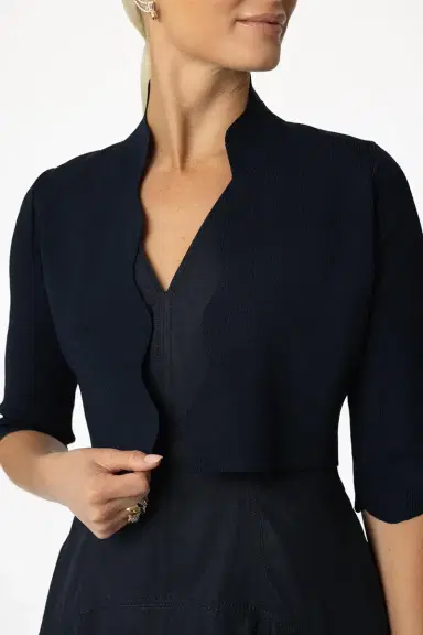 Lela Rose Scallop Knit Bolero - Navy | Thumbnail 3