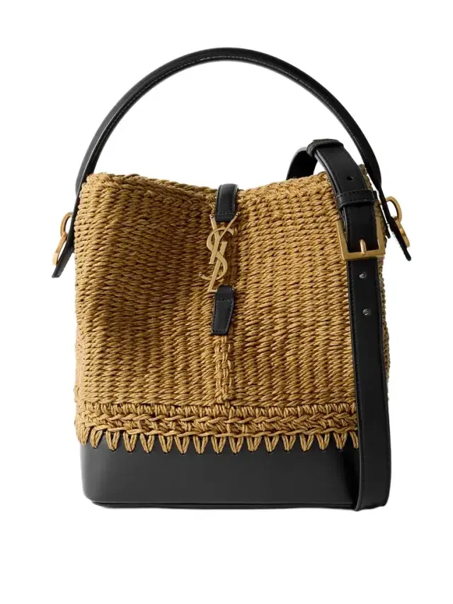 Le 37 Bucket Leather-trimmed Raffia Shoulder Bag