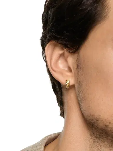 David Yurman Men's Sculpted Cable Hoop Earring in 18K Yellow Gold, 12.8MM - Gold | Thumbnail 2 David Yurman Men's Sculpted Cable Hoop Earring in 18K Yellow Gold, 12.8MM - Gold | Thumbnail 2