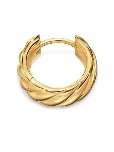 David Yurman Men's Sculpted Cable Hoop Earring in 18K Yellow Gold, 12.8MM - Gold | Thumbnail 3 David Yurman Men's Sculpted Cable Hoop Earring in 18K Yellow Gold, 12.8MM - Gold | Thumbnail 3
