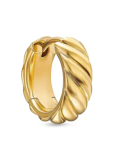 David Yurman Men's Sculpted Cable Hoop Earring in 18K Yellow Gold, 12.8MM - Gold | Thumbnail 1 David Yurman Men's Sculpted Cable Hoop Earring in 18K Yellow Gold, 12.8MM - Gold | Thumbnail 1