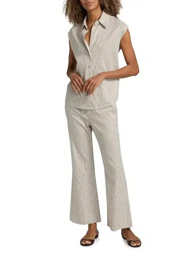 Vince Women's Ticking Striped Linen-Blend Blouse - Taupe Wood | Thumbnail 2