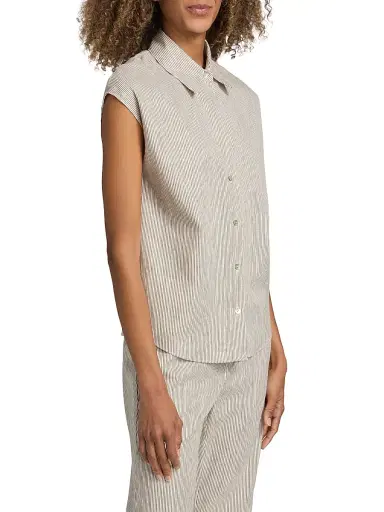 Vince Women's Ticking Striped Linen-Blend Blouse - Taupe Wood | Thumbnail 4