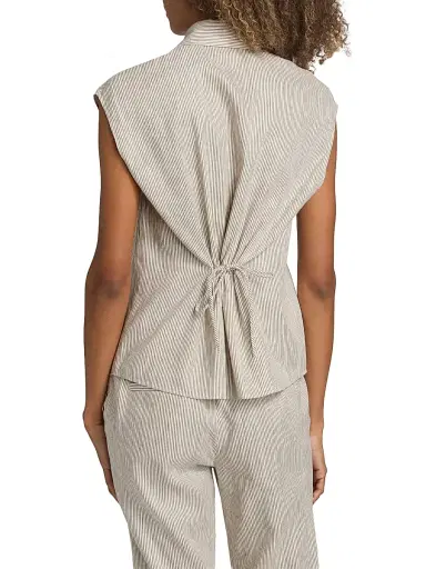 Vince Women's Ticking Striped Linen-Blend Blouse - Taupe Wood | Thumbnail 5
