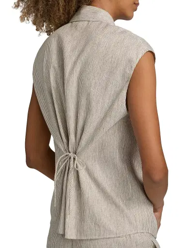 Vince Women's Ticking Striped Linen-Blend Blouse - Taupe Wood | Thumbnail 6