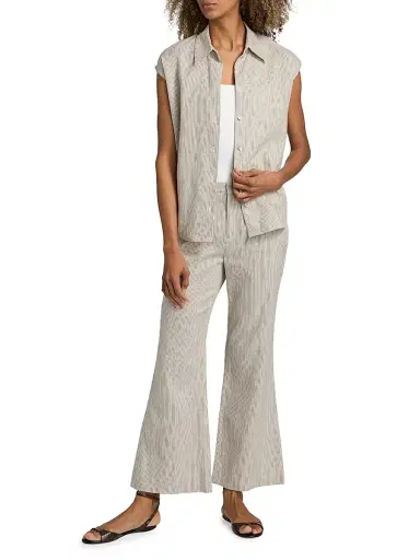 Vince Women's Striped Linen-Cotton Low-Rise Flared Pants - Taupe Wood | Thumbnail 2